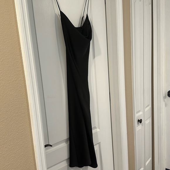 BR black petite small satin cowl front maxi slip dress w adjustable straps. - Picture 1 of 3